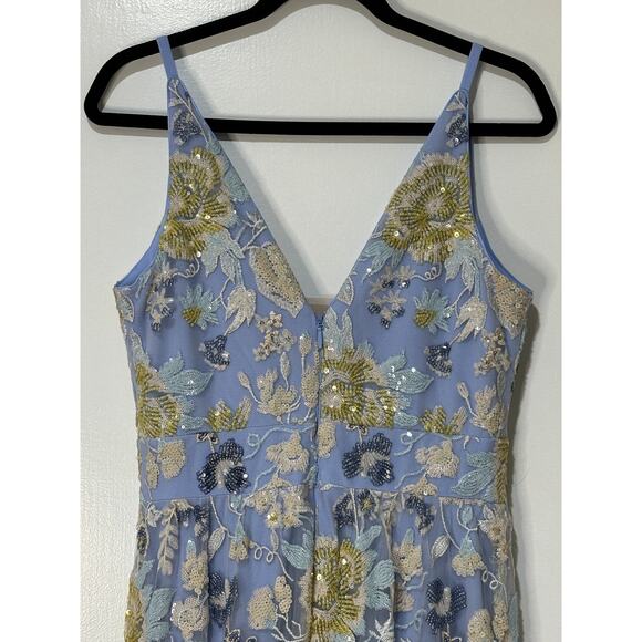 Dress The Population Samira Embellished Chiffon Gown Sky Multi Size Medium NWT - Picture 12 of 16